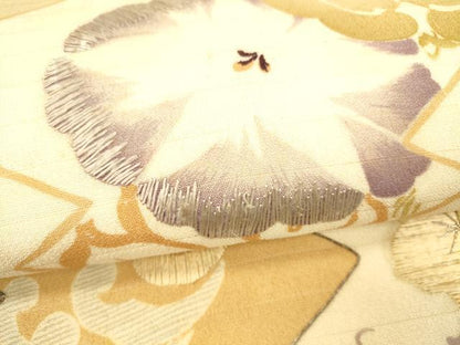 平和屋着物＊夏物 アンティーク 大正ロマン 九寸名古屋帯 駒刺繍 流水花文 正絹 逸品 DABB3971cm