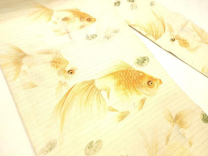 平和屋着物＊夏物 アンティーク 大正ロマン 九寸名古屋帯 手描き 手刺繍 金魚 正絹 逸品 DABB3972cm