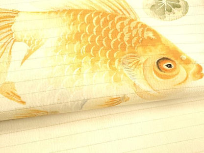 平和屋着物＊夏物 アンティーク 大正ロマン 九寸名古屋帯 手描き 手刺繍 金魚 正絹 逸品 DABB3972cm
