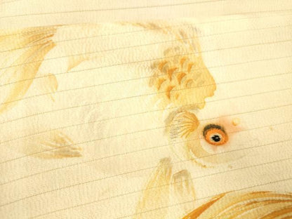 平和屋着物＊夏物 アンティーク 大正ロマン 九寸名古屋帯 手描き 手刺繍 金魚 正絹 逸品 DABB3972cm
