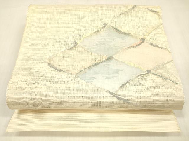 平和屋着物＊夏物 八寸名古屋帯 櫛織 菱文 銀糸 正絹 逸品 DABB3974cm
