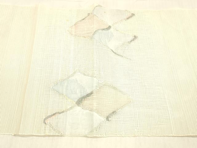 平和屋着物＊夏物 八寸名古屋帯 櫛織 菱文 銀糸 正絹 逸品 DABB3974cm