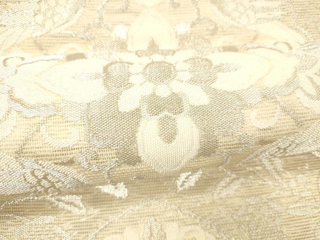平和屋着物＊夏物 六通柄袋帯 花鳥文 銀糸 正絹 逸品 DABB3978cm
