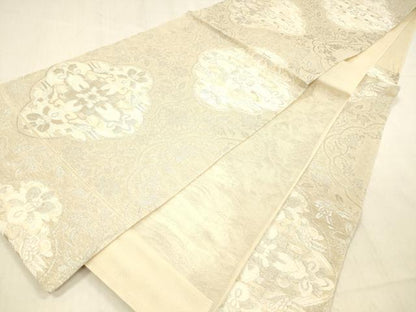 平和屋着物＊夏物 六通柄袋帯 花鳥文 銀糸 正絹 逸品 DABB3978cm