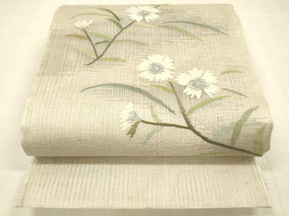 平和屋着物＊夏物 太鼓柄袋帯 すくい織 枝花文 銀糸 正絹 逸品 DABB3980cm
