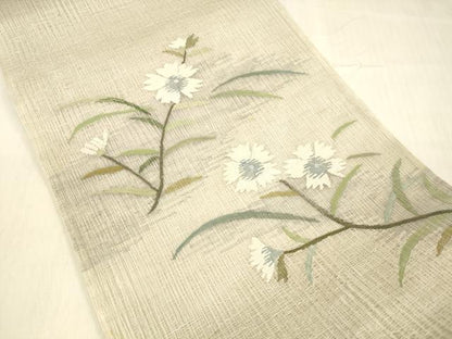 平和屋着物＊夏物 太鼓柄袋帯 すくい織 枝花文 銀糸 正絹 逸品 DABB3980cm