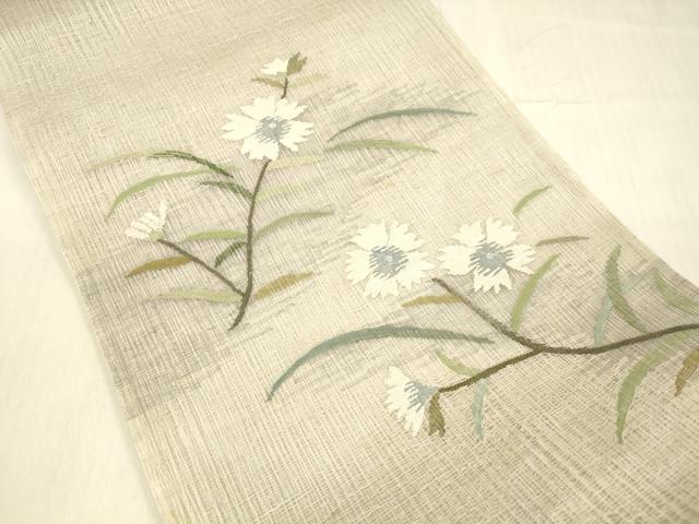 平和屋着物＊夏物 太鼓柄袋帯 すくい織 枝花文 銀糸 正絹 逸品 DABB3980cm