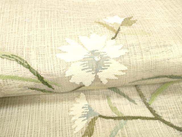 平和屋着物＊夏物 太鼓柄袋帯 すくい織 枝花文 銀糸 正絹 逸品 DABB3980cm
