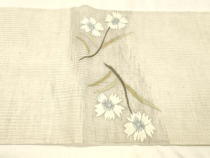 平和屋着物＊夏物 太鼓柄袋帯 すくい織 枝花文 銀糸 正絹 逸品 DABB3980cm