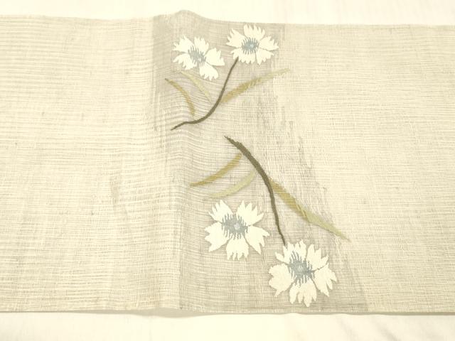 平和屋着物＊夏物 太鼓柄袋帯 すくい織 枝花文 銀糸 正絹 逸品 DABB3980cm