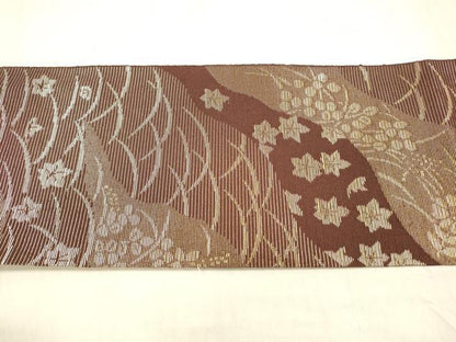 平和屋着物＊夏物 八寸名古屋帯 草花文 金銀糸 DABB3983cm