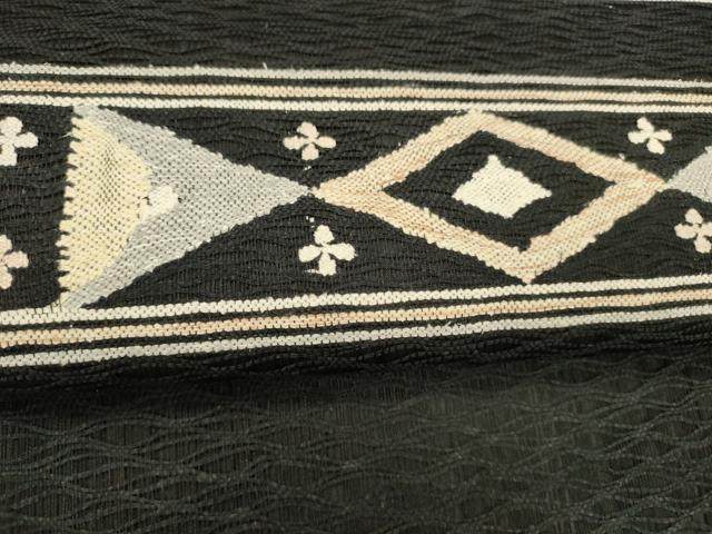 平和屋着物＊夏物 八寸名古屋帯 櫛織 横段文 黒地 正絹 逸品 DABB3985cm