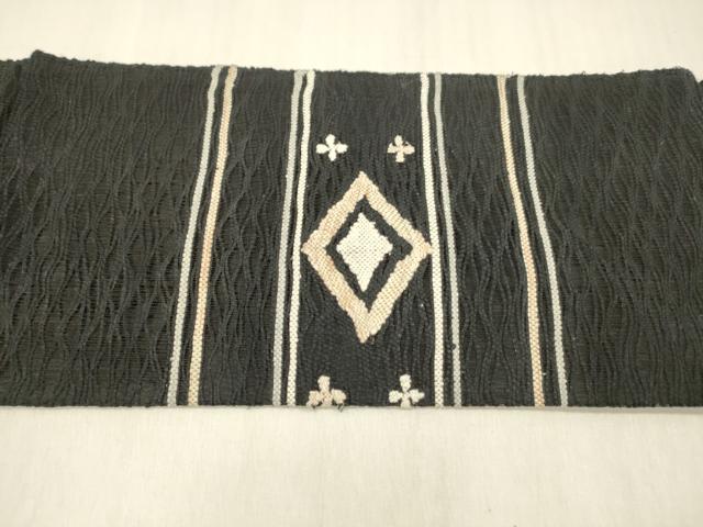 平和屋着物＊夏物 八寸名古屋帯 櫛織 横段文 黒地 正絹 逸品 DABB3985cm