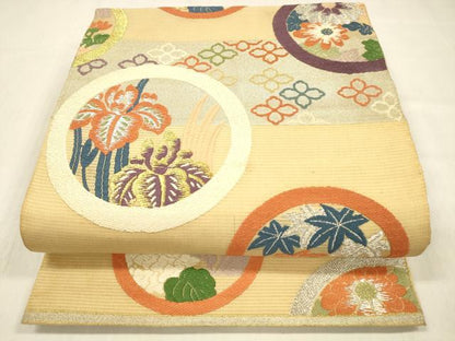平和屋着物＊夏物　アンティーク　大正ロマン　六通柄　本袋帯　唐織　草花文　金銀糸　正絹　逸品　DABB3991cm