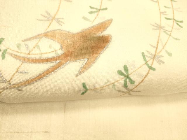 平和屋着物＊夏物 九寸名古屋帯 結城紬 柳につばめ 銀彩 証紙付き 正絹 逸品 DABB3993cm