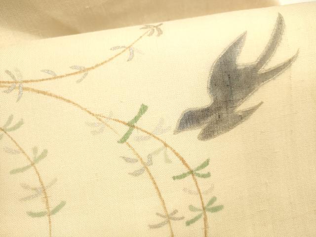 平和屋着物＊夏物 九寸名古屋帯 結城紬 柳につばめ 銀彩 証紙付き 正絹 逸品 DABB3993cm