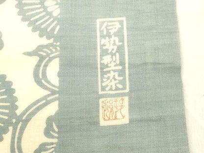 平和屋着物＊夏物 九寸名古屋帯 作家物 伊勢型染 花唐草文 麻 逸品 DABB3996cm