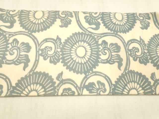 平和屋着物＊夏物 九寸名古屋帯 作家物 伊勢型染 花唐草文 麻 逸品 DABB3996cm