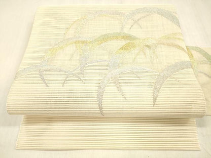 平和屋着物＊夏物 絽綴れ 八寸名古屋帯 草葉文 金銀糸 正絹 逸品 DABB3997cm