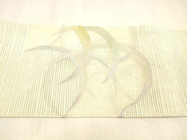 平和屋着物＊夏物 絽綴れ 八寸名古屋帯 草葉文 金銀糸 正絹 逸品 DABB3997cm