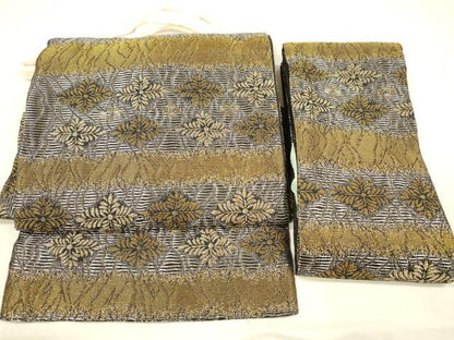 平和屋着物●染色作家　草野一騎　つけ帯　横段花文　金銀糸　正絹　逸品　DABB3999cm