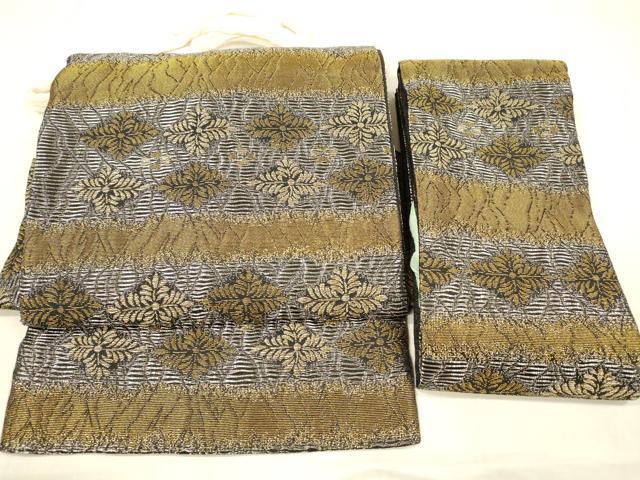 平和屋着物●染色作家　草野一騎　つけ帯　横段花文　金銀糸　正絹　逸品　DABB3999cm