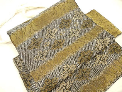 平和屋着物●染色作家　草野一騎　つけ帯　横段花文　金銀糸　正絹　逸品　DABB3999cm
