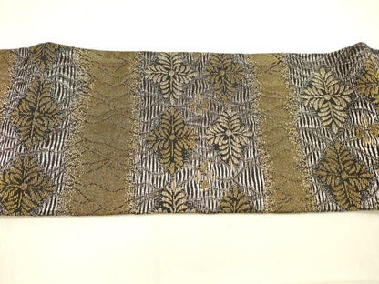 平和屋着物●染色作家　草野一騎　つけ帯　横段花文　金銀糸　正絹　逸品　DABB3999cm