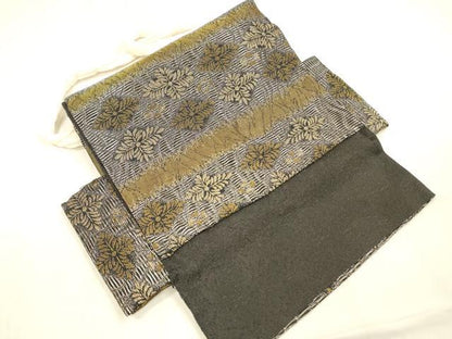 平和屋着物●染色作家　草野一騎　つけ帯　横段花文　金銀糸　正絹　逸品　DABB3999cm