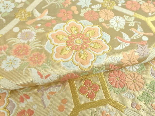 平和屋着物●西陣の名門　本家加納　六通柄袋帯　蜀江花鳥文　金糸　正絹　逸品　DABB4013ps