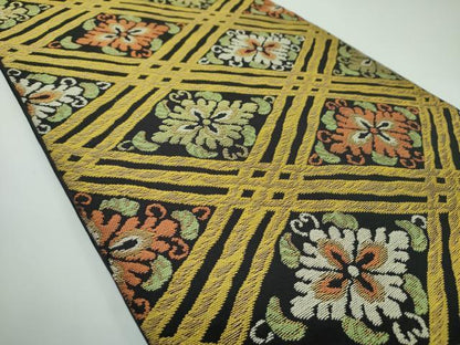 平和屋着物●西陣　川島織物　六通柄　本袋帯　花菱文　黒地　金糸　正絹　逸品　DABB4016ps