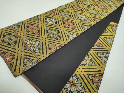 平和屋着物●西陣　川島織物　六通柄　本袋帯　花菱文　黒地　金糸　正絹　逸品　DABB4016ps