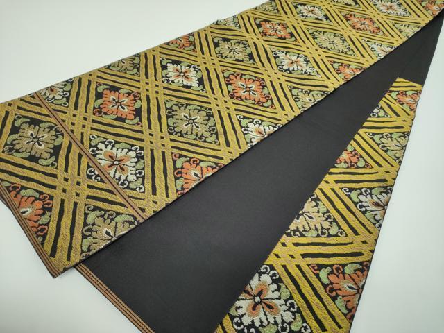 平和屋着物●西陣　川島織物　六通柄　本袋帯　花菱文　黒地　金糸　正絹　逸品　DABB4016ps