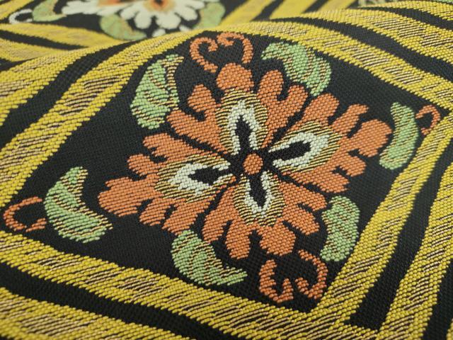 平和屋着物●西陣　川島織物　六通柄　本袋帯　花菱文　黒地　金糸　正絹　逸品　DABB4016ps