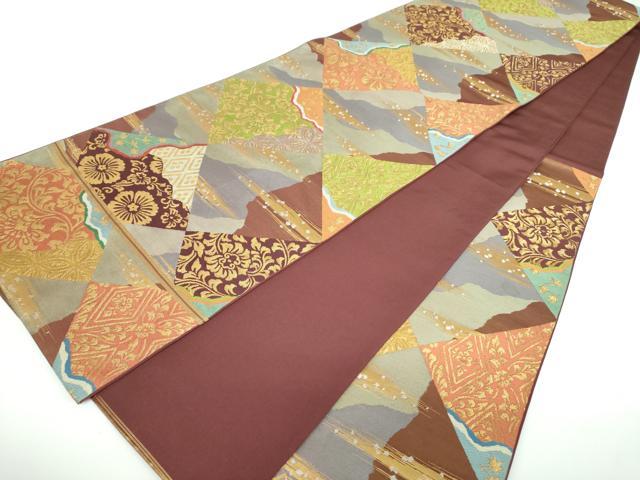 平和屋着物○西陣 川島織物 六通柄 本袋帯 更紗花菱文 金