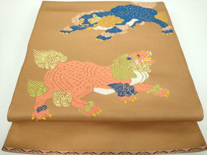 平和屋着物●龍村美術織物　六通柄　本袋帯　唐織　咆哮獅子錦　正絹　逸品　DABB4024ps