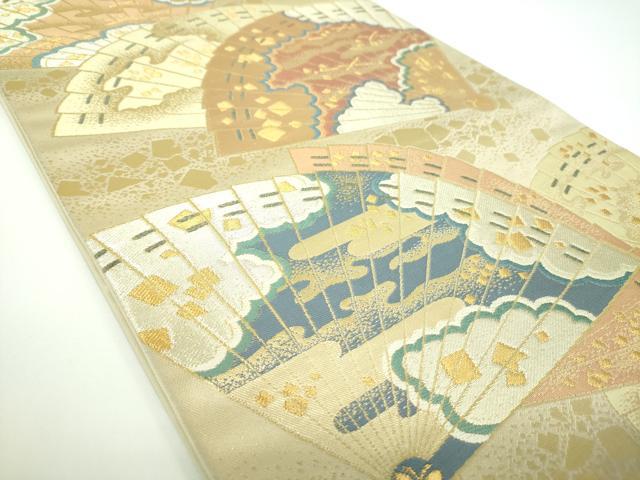 平和屋着物●西陣　川島織物　六通柄　本袋帯　唐織　檜扇　箔散らし　金銀糸　正絹　逸品　DABB4035ps