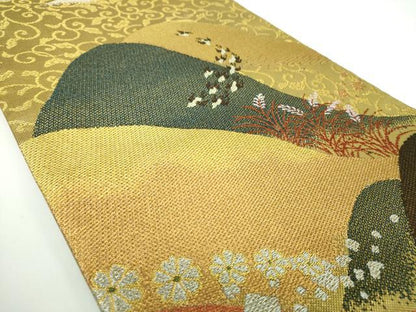 平和屋着物●西陣　鷹匠謹製　六通柄袋帯　唐織　織人七人衆　連山　金銀糸　正絹　逸品　DABB4040ps
