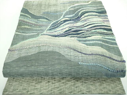 平和屋着物▽太鼓柄袋帯 スリーシーズン 春夏秋 すくい織 モール 霞文 正絹 逸品 DABB4047ps