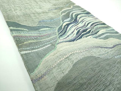 平和屋着物▽太鼓柄袋帯 スリーシーズン 春夏秋 すくい織 モール 霞文 正絹 逸品 DABB4047ps