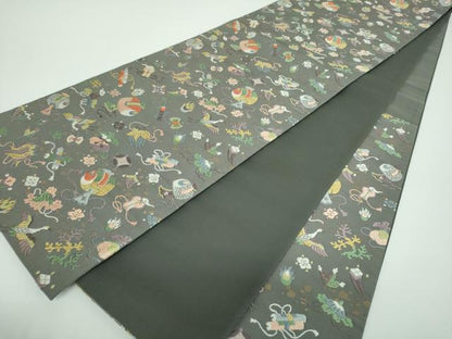 平和屋着物●六通柄袋帯　唐織　宝尽くし飛鶴花文　金糸　正絹　逸品　DABB4059ps