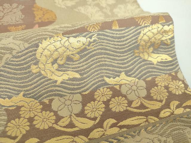 平和屋着物●両面　六通柄袋帯　紹巴　名物裂　花兎　荒磯　笹蔓緞子　金糸　正絹　逸品　DABB4060ps