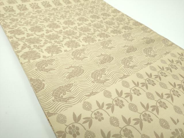 平和屋着物○両面 六通柄袋帯 紹巴 名物裂 花兎 荒磯 笹