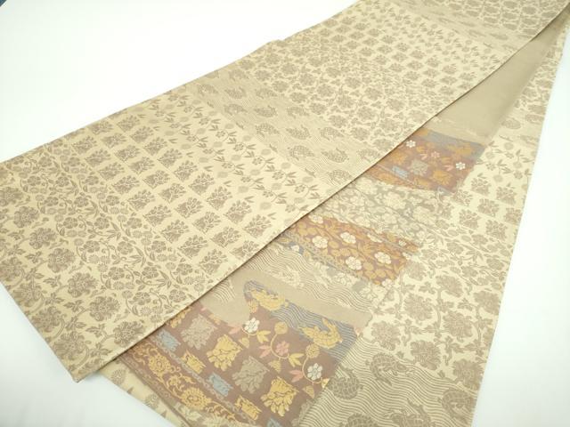 平和屋着物○両面 六通柄袋帯 紹巴 名物裂 花兎 荒磯 笹