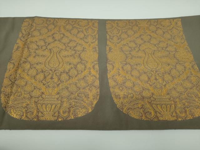 平和屋着物●洛風林　工芸帯地　六通柄　本袋帯　更紗花文　金糸　正絹　逸品　DABB4061ps 平和屋着物○洛風林 工芸帯地 六通柄 本袋帯 更紗花