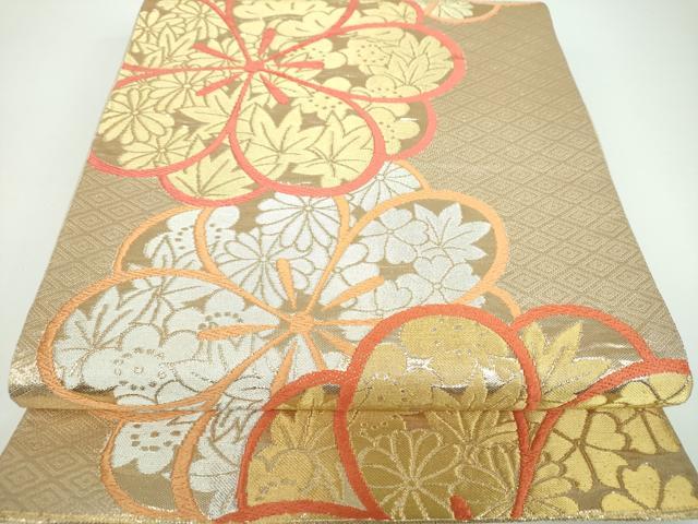 平和屋着物●西陣　川島織物　六通柄　本袋帯　唐織　吉祥花文　金糸　正絹　逸品　DABB4070ps