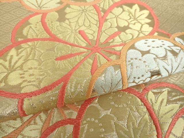 平和屋着物●西陣　川島織物　六通柄　本袋帯　唐織　吉祥花文　金糸　正絹　逸品　DABB4070ps