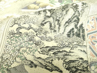 平和屋着物●全通柄袋帯　唐織　冊子風景花文　金糸　正絹　逸品　DABB4079ps