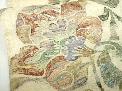 平和屋着物▽太鼓柄袋帯 スリーシーズン 春夏秋 すくい織 更紗花文 金銀糸 正絹 逸品 DABB4083ps