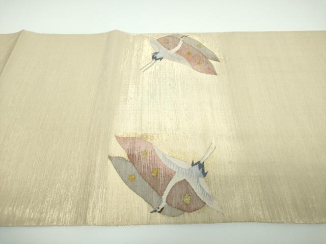 平和屋着物●太鼓柄袋帯　すくい織　飛鶴文　金糸　正絹　逸品　DABB4084ps